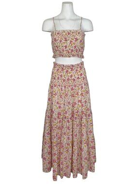 Ash & Eden Two Piece Maxi Skirt and Crop Top Set M Pink Floral